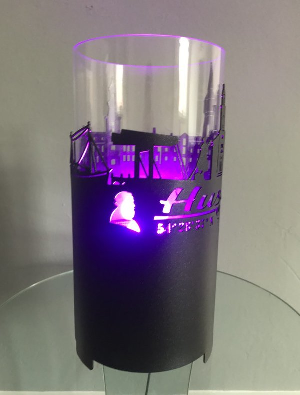 HUSUM Tischlampe mit Skyline , schwarz   ,inkl. LED Flammenlampe oder RGBW Farbwechsel